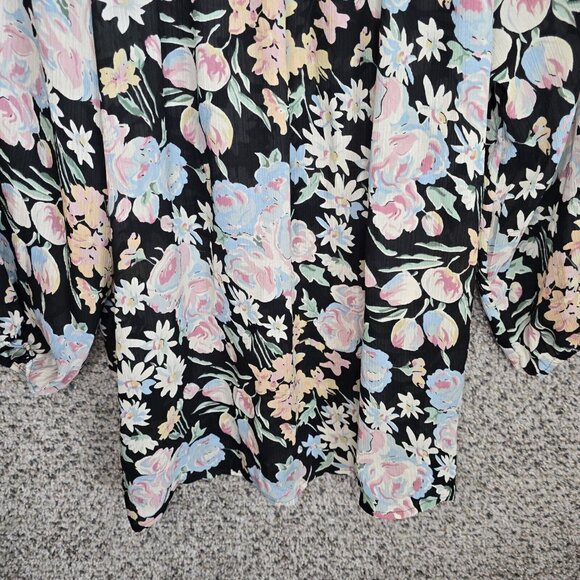 Chaps‎ Top Womens Medium Black Floral Print Off The Shoulder Blouse Sheer Ladies - Picture 5 of 7